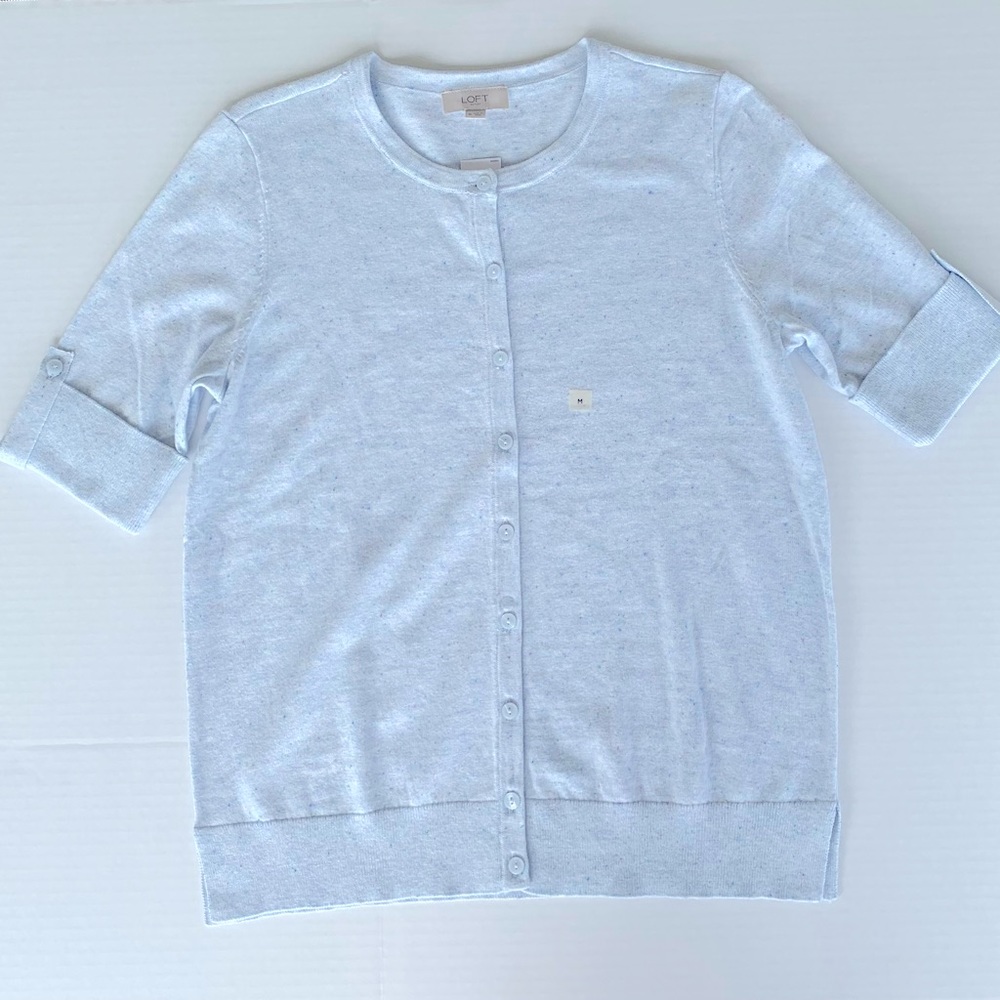 LOFT Outlet Light Blue Short Sleeve Cardigan (M)